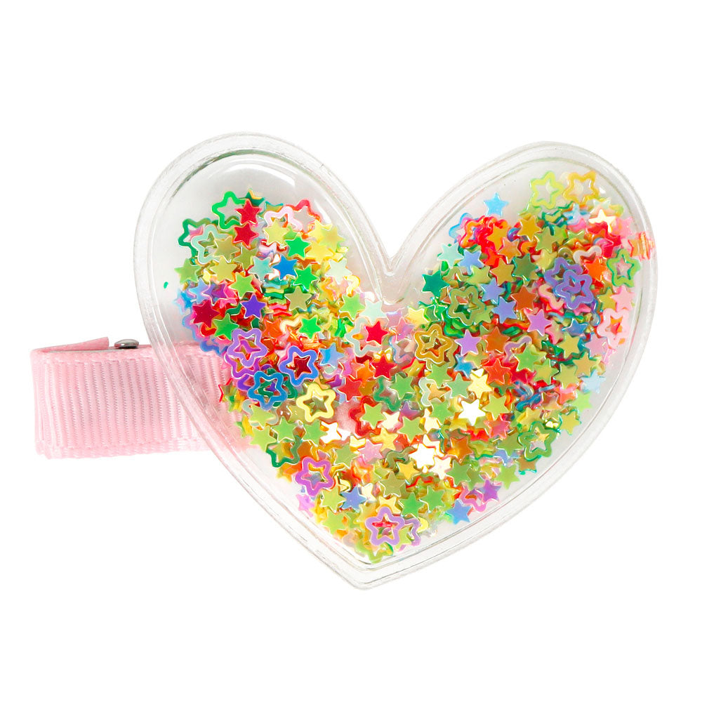 Pink Poppy | Glitter Shaker Heart - Hair Clip