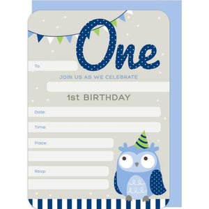 Invitations | First Birthday Owl - Blue