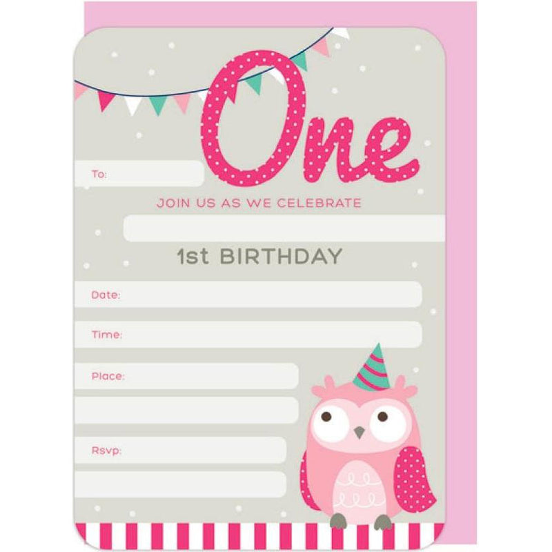 Invitations | First Birthday Owl - Pink