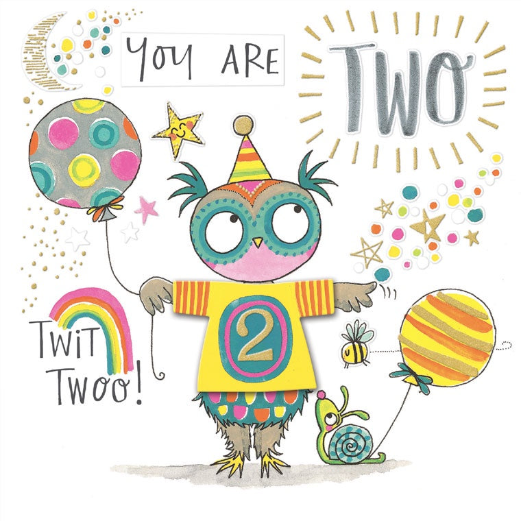 Rachel Ellen Designs | Birthday Cards - Owl and Balloons - You Are TWO