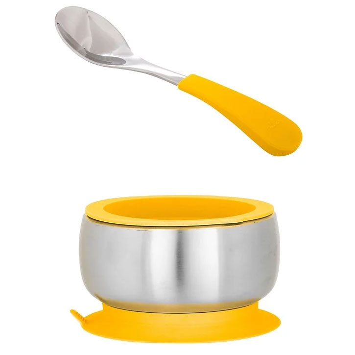 Avanchy | Stainless Steel Baby Bowl + Baby Spoon Set - Yellow