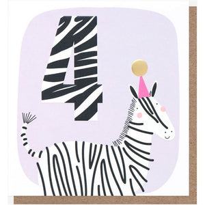Caroline Gardner | Party Pals Birthday Card - Age 4 - Zebra