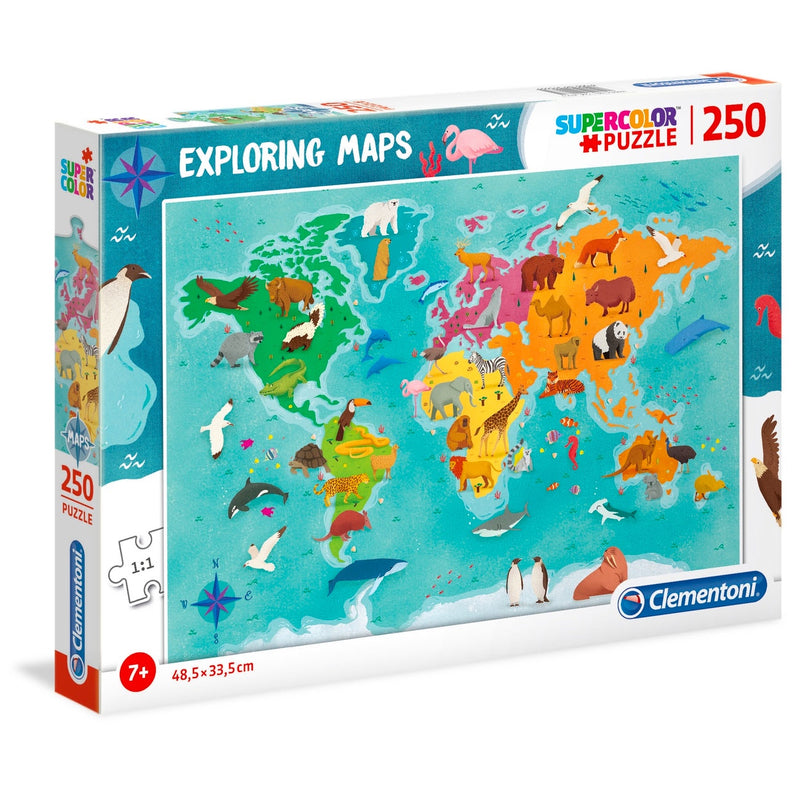 Clementoni | Exploring Map 250 Piece Puzzle - Animals of the World