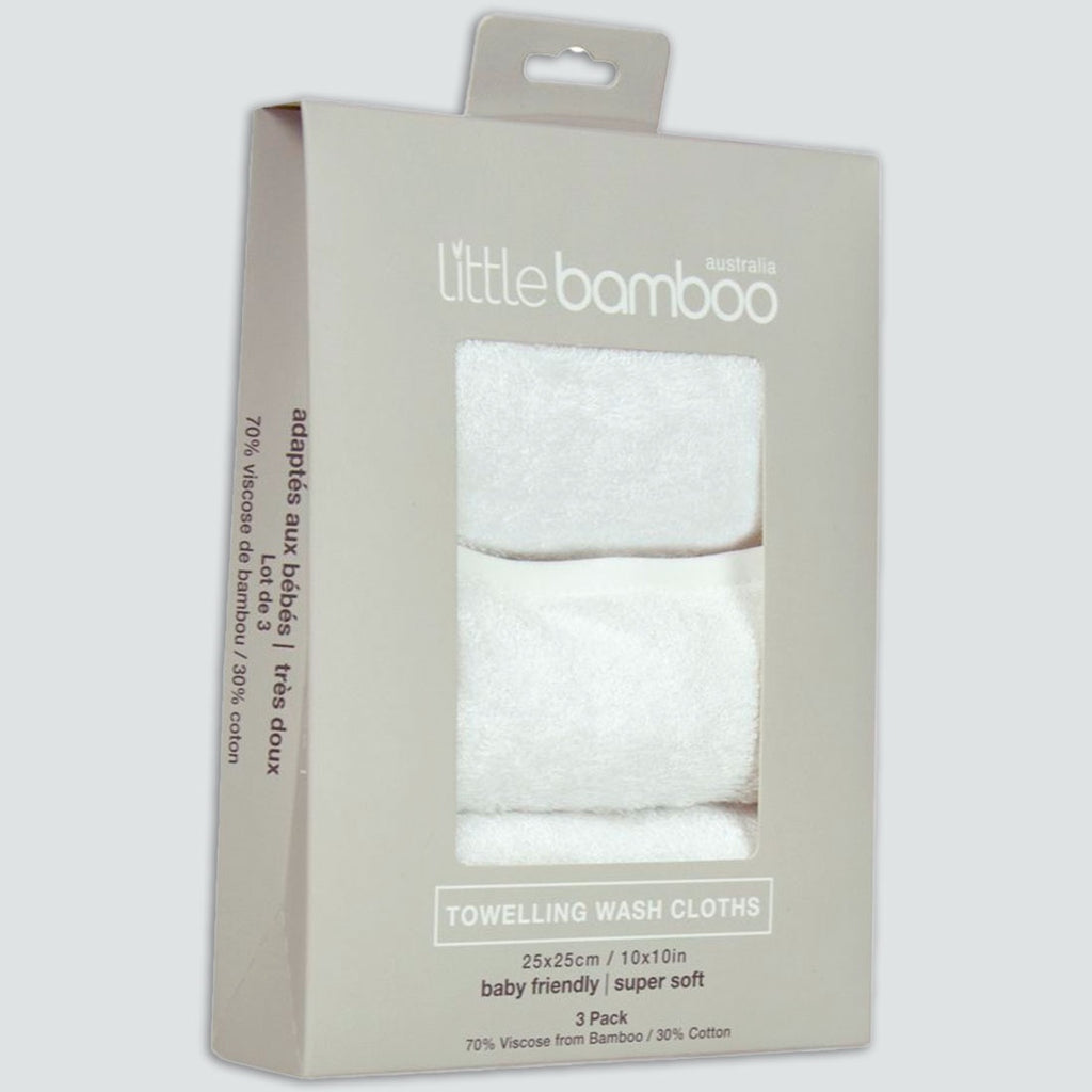 Little Bamboo | Towelling Wash Cloths 3 pack - White