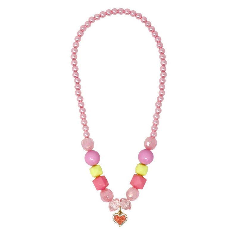 Pink Poppy | Lovely Pink Heart Charm Stretch  Beaded Necklace