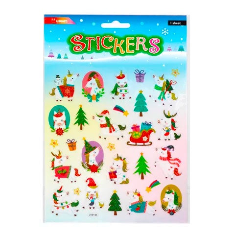 Upikit | Unicorn & Gifts Christmas Stickers - 1 Sheet
