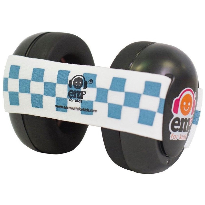 EMs | Baby Earmuffs - Black with Blue Checkered Band